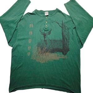 Vintage 90s Deer Double-Sided Longsleeve Henley T-Shirt 2XL Hunting Mens Nature